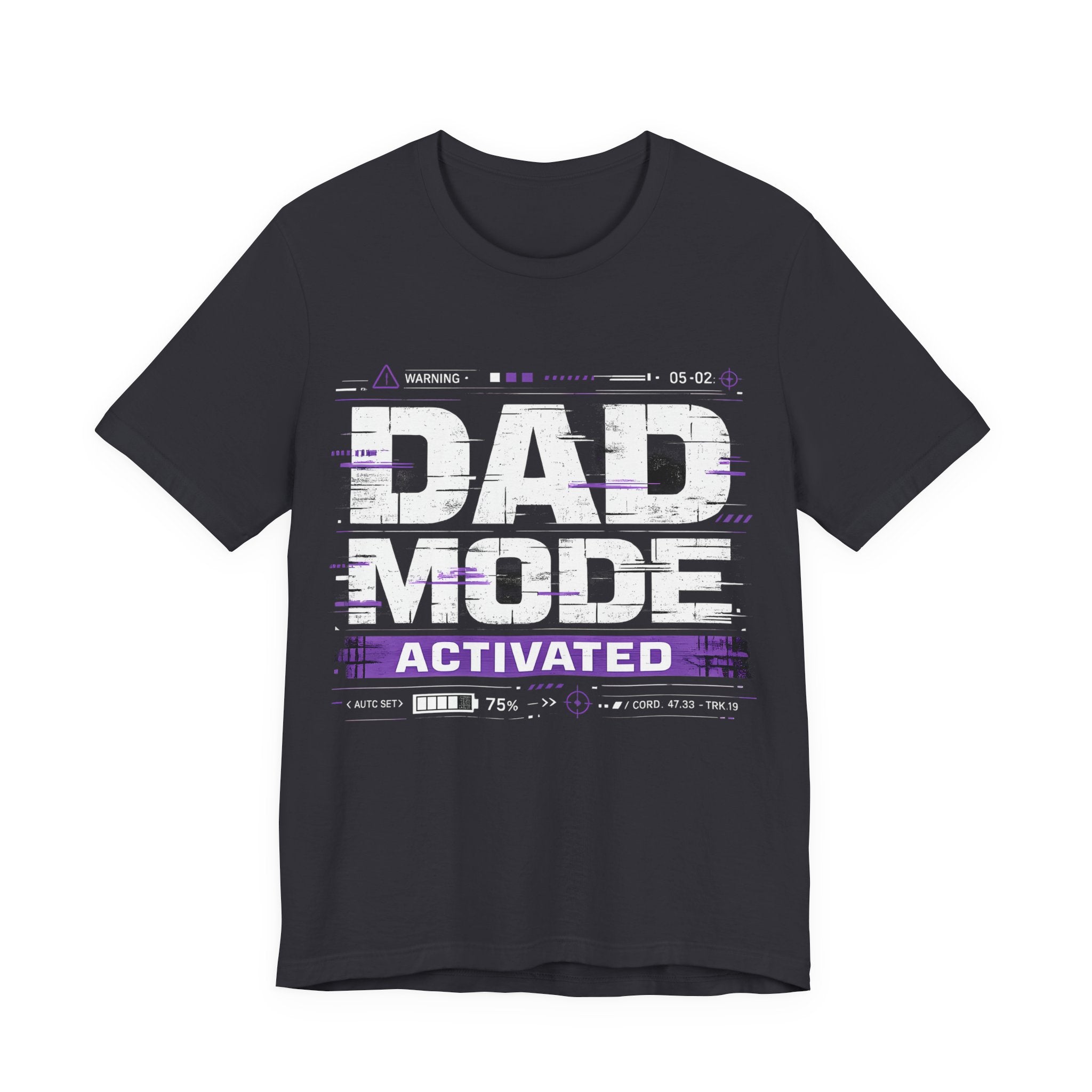 Dark Grey t-shirt with 'Dad Mode Activated' text design.