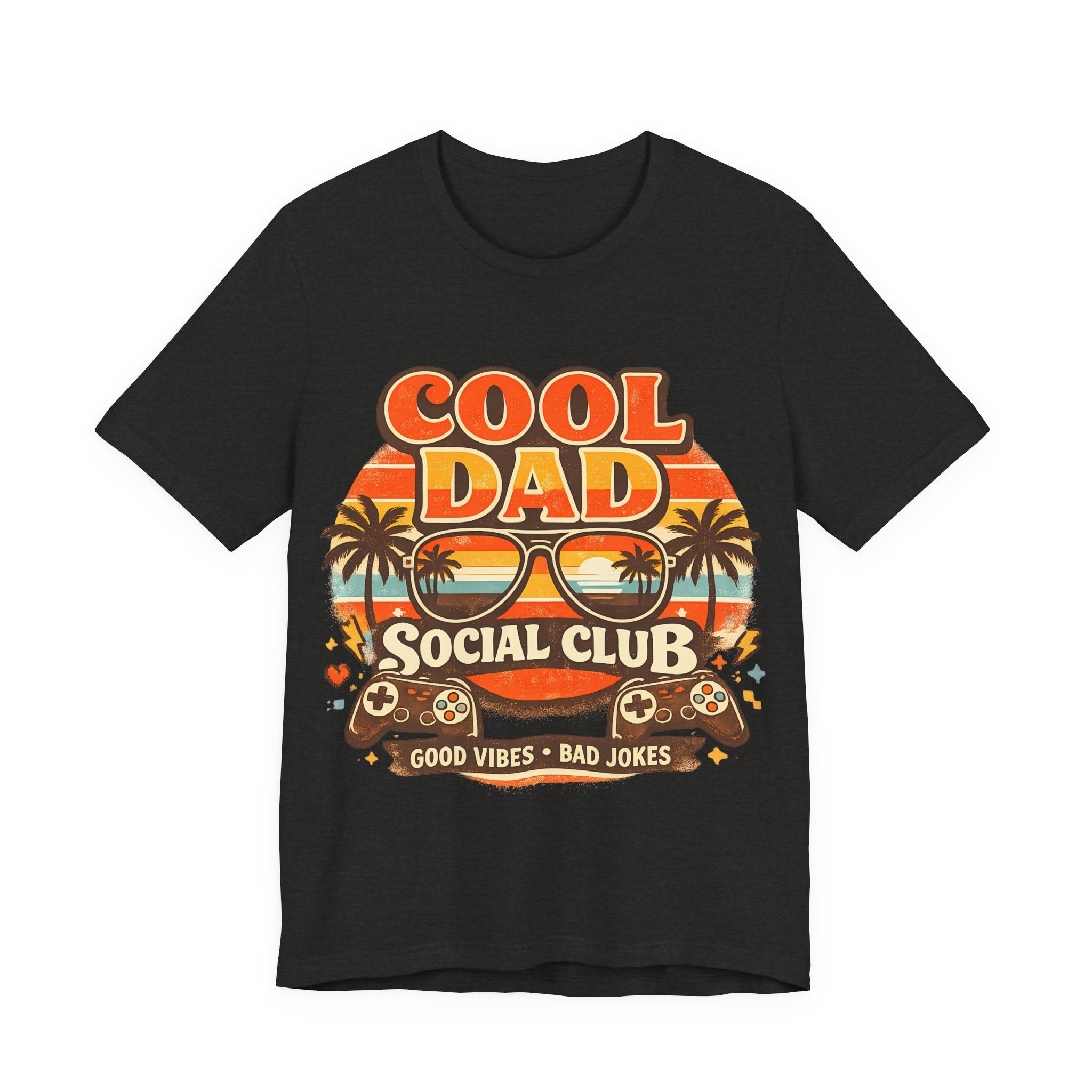 Black Heather t-shirt with 'Cool Dad Social Club' graphic design on a white background