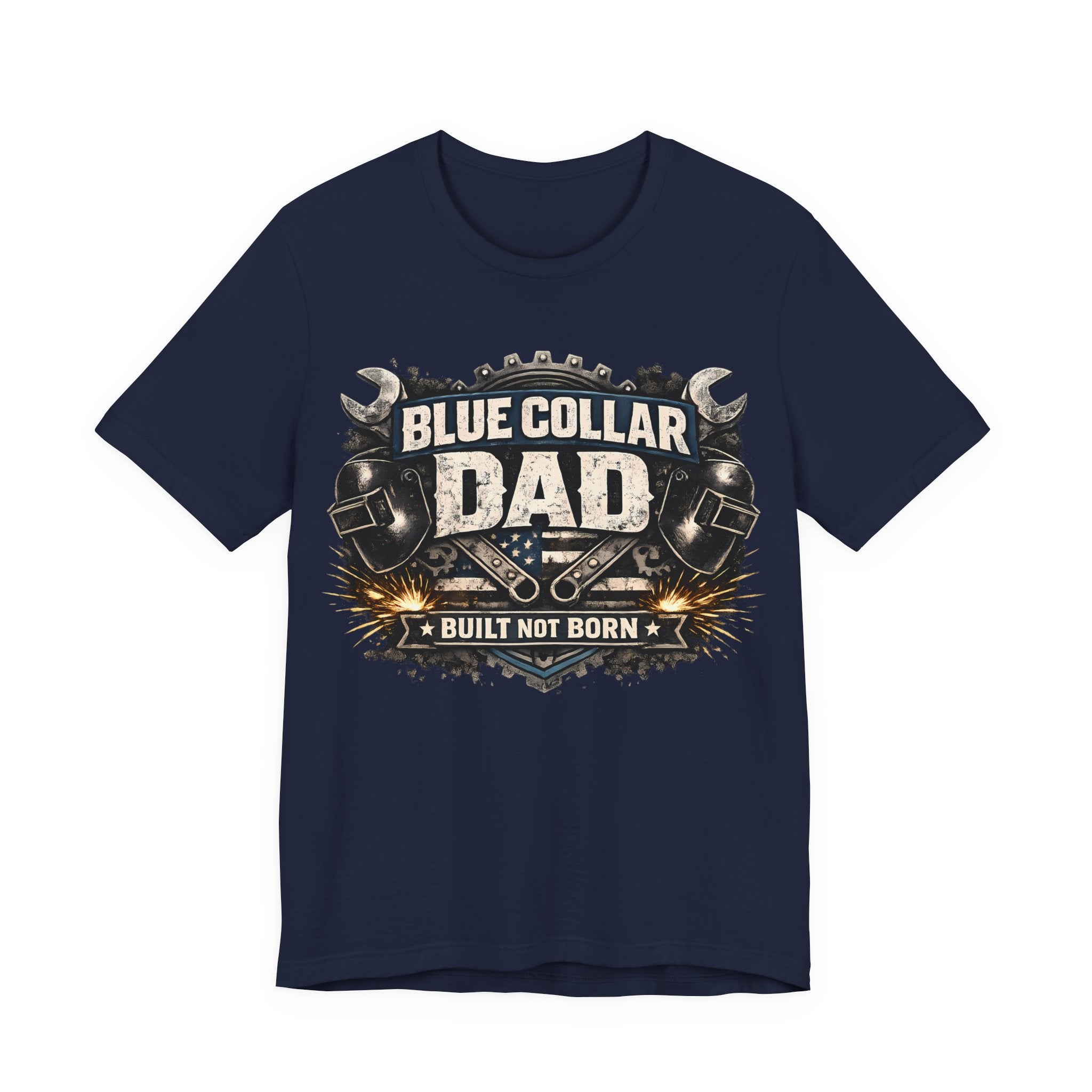 Navy t-shirt with 'Blue Collar Dad' graphic design