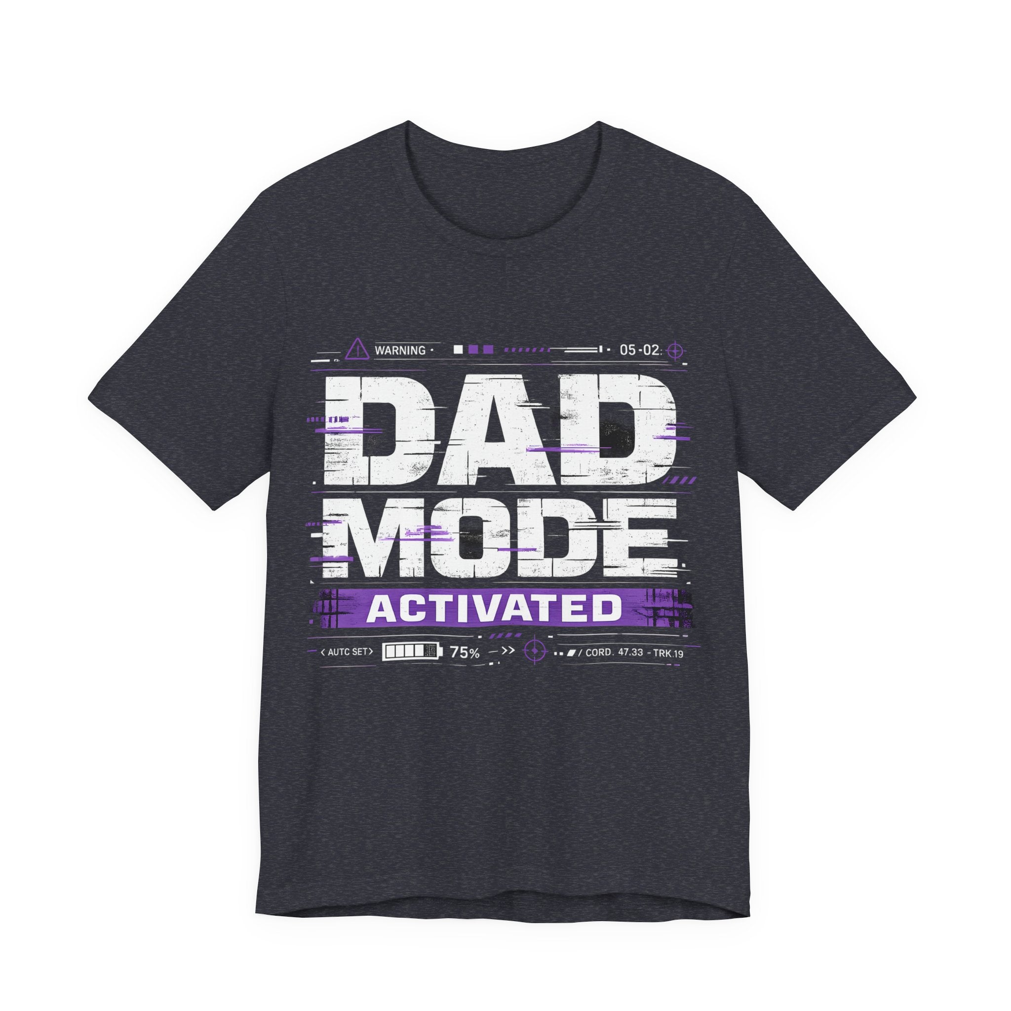 Heather Navy t-shirt with 'Dad Mode Activated' text design.