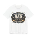 White t-shirt with 'Blue Collar Dad' graphic design