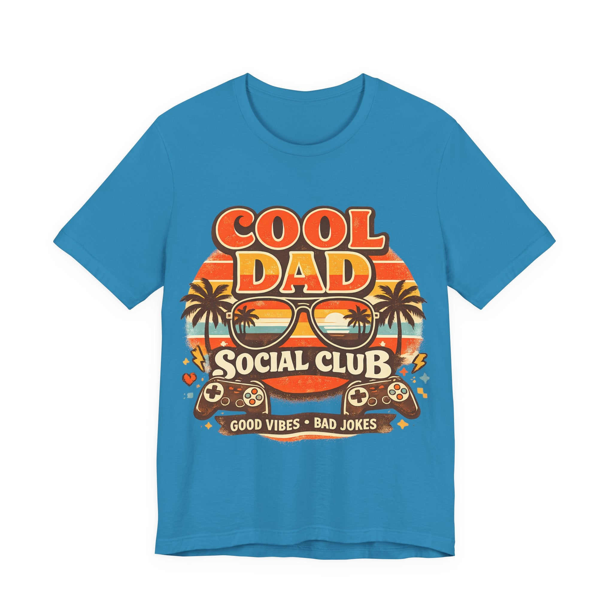 Aqua Blue t-shirt with 'Cool Dad Social Club' graphic design on a white background