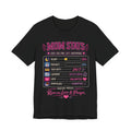 Black t-shirt with a graphic design and text on a white background