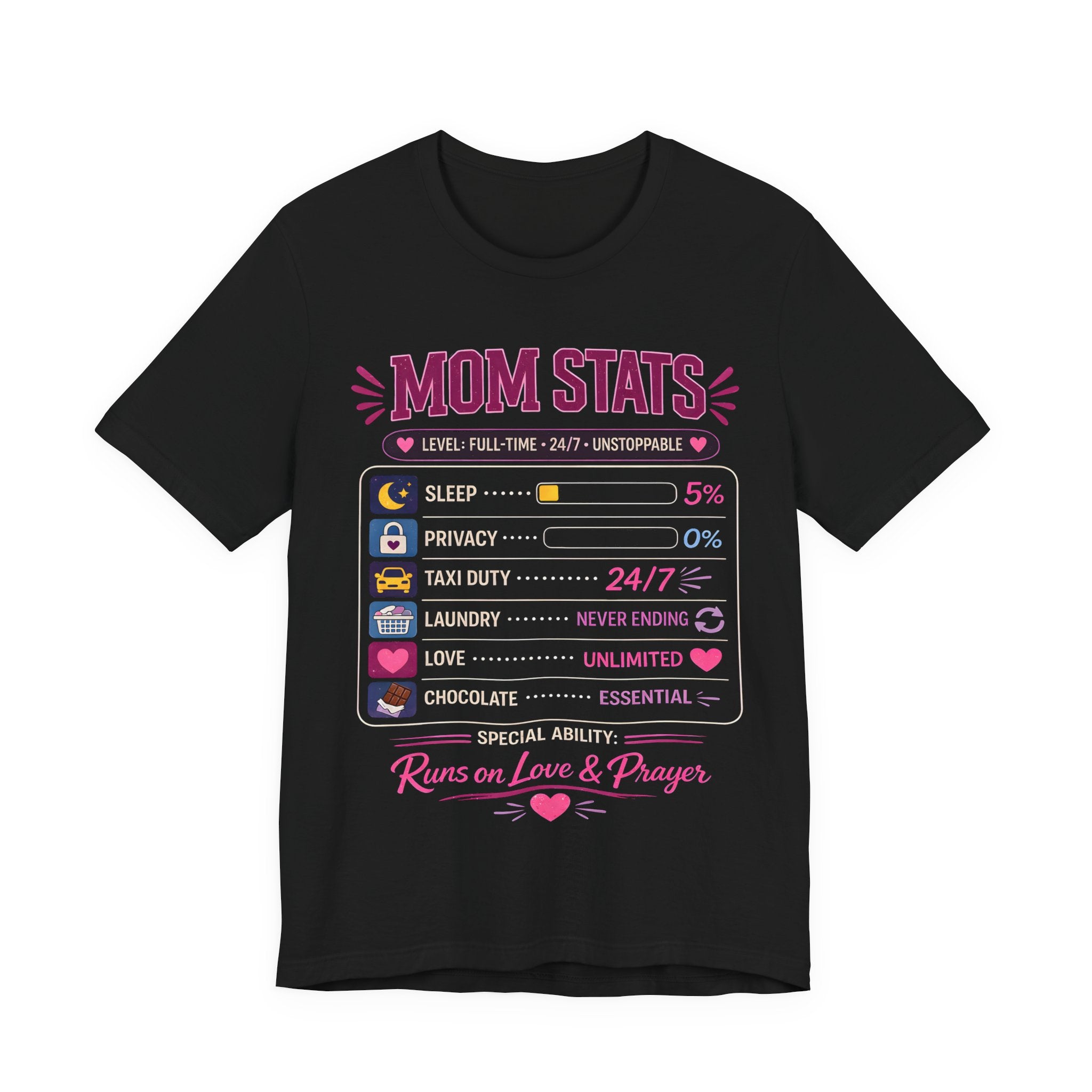 Black t-shirt with a graphic design and text on a white background