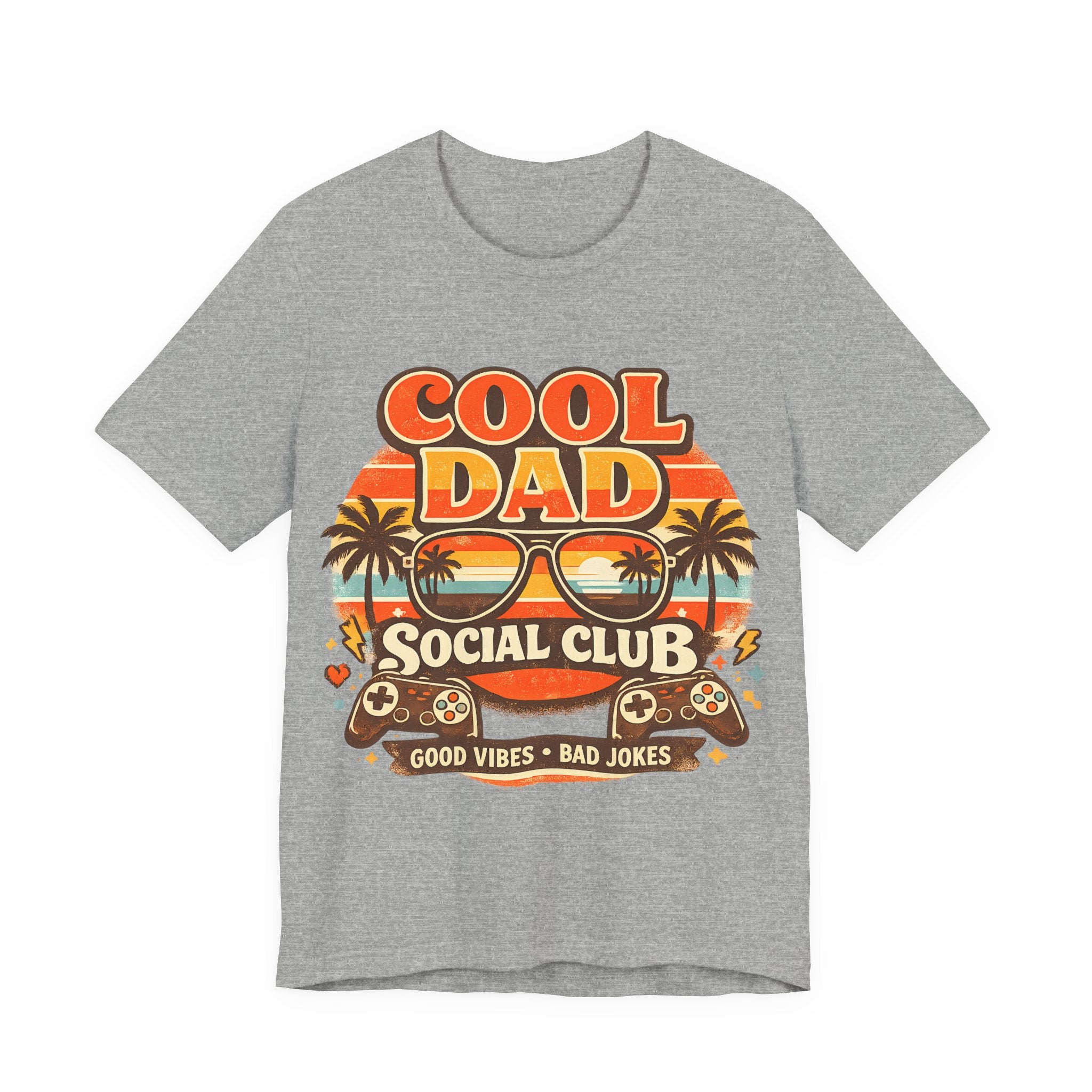 Athletic Heather t-shirt with 'Cool Dad Social Club' graphic design on a white background