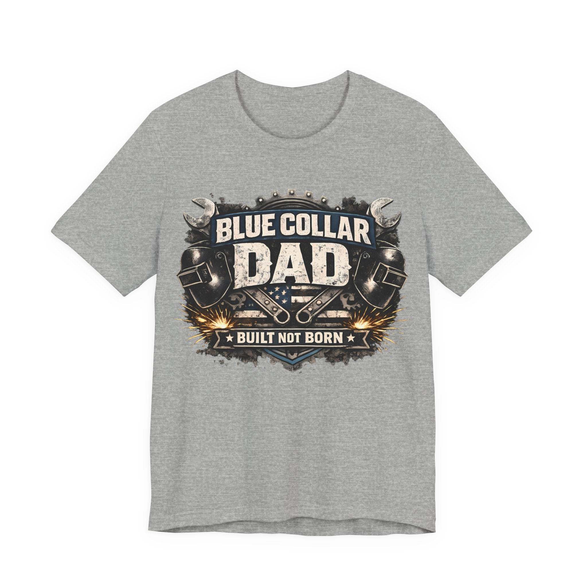 Gray t-shirt with 'Blue Collar Dad' graphic design