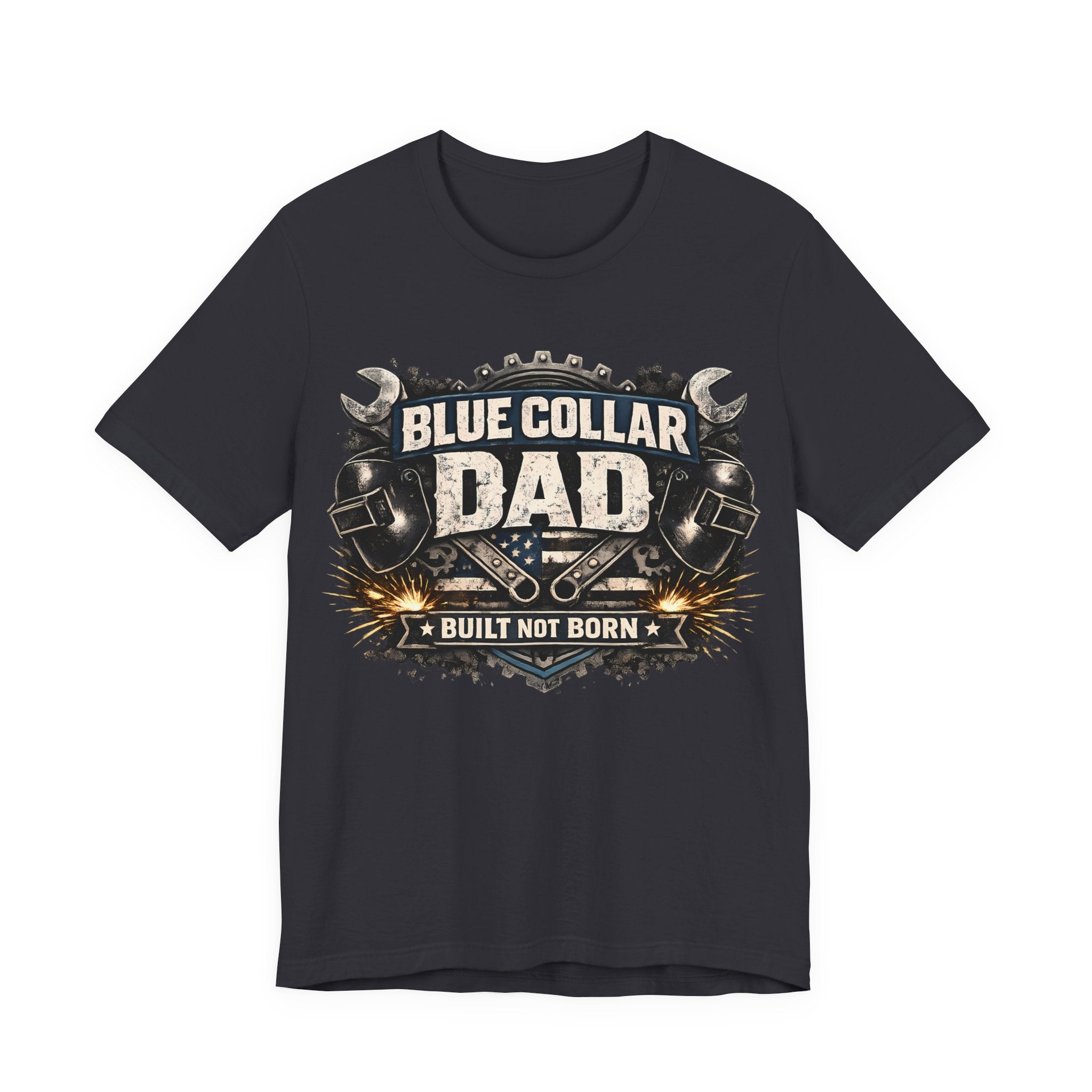 Dark Grey t-shirt with 'Blue Collar Dad' graphic design