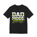 Black t-shirt with 'Dad Mode Activated' text design on a white background