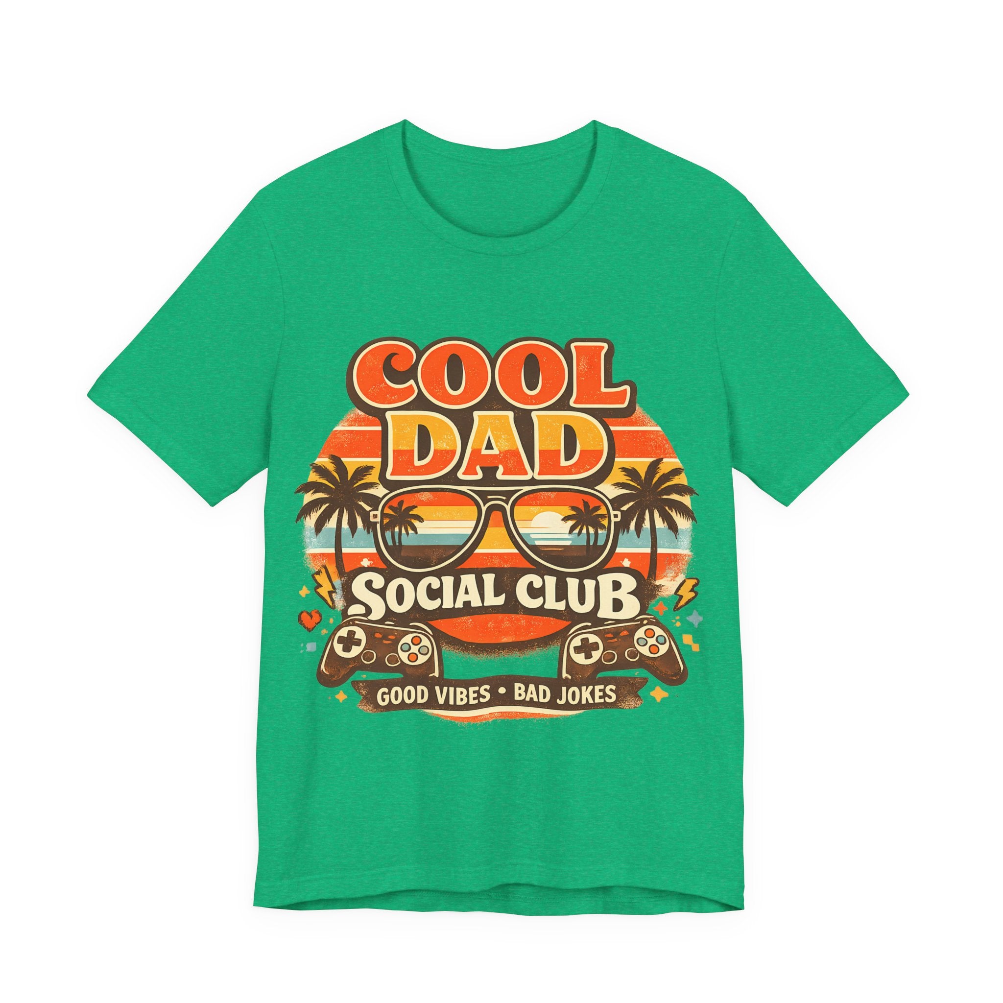 Heather kelly t-shirt with 'Cool Dad Social Club' graphic design on a white background