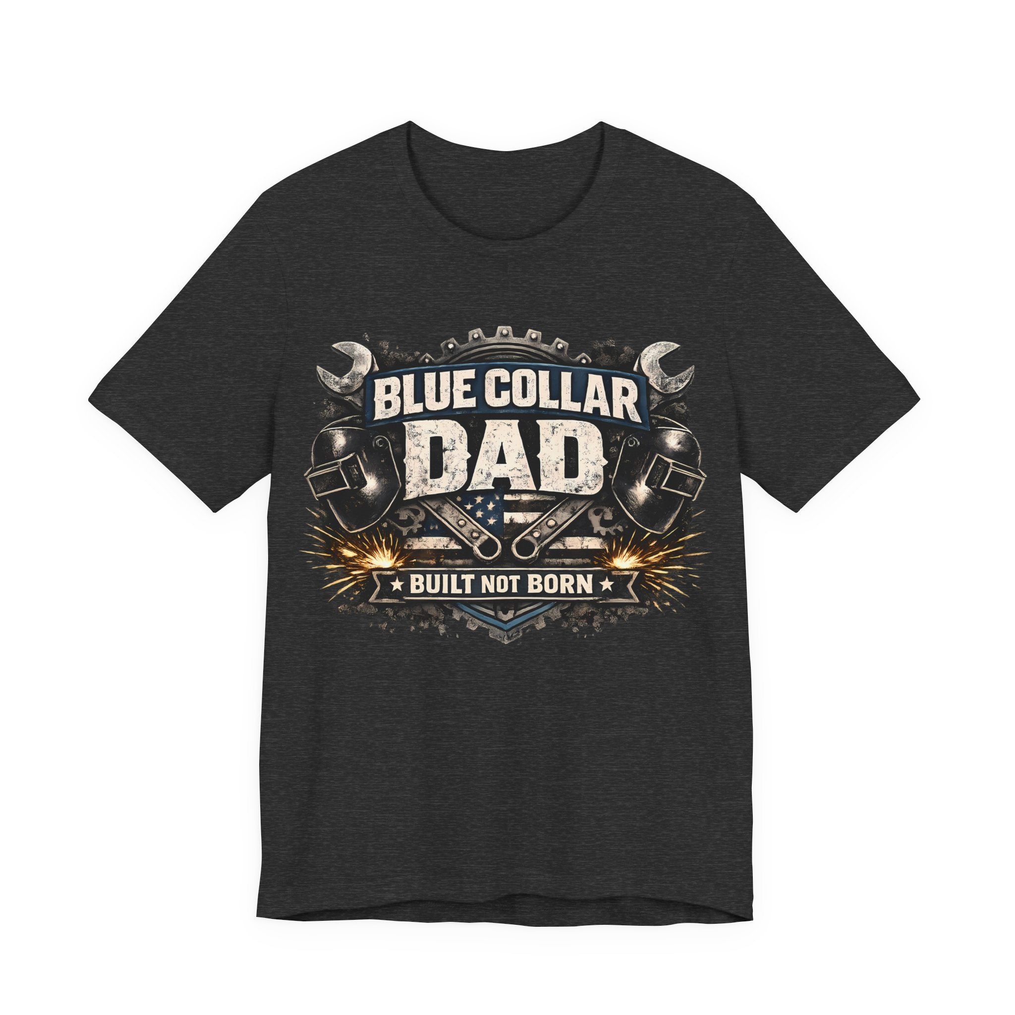 Dark Grey Heather t-shirt with 'Blue Collar Dad' graphic design