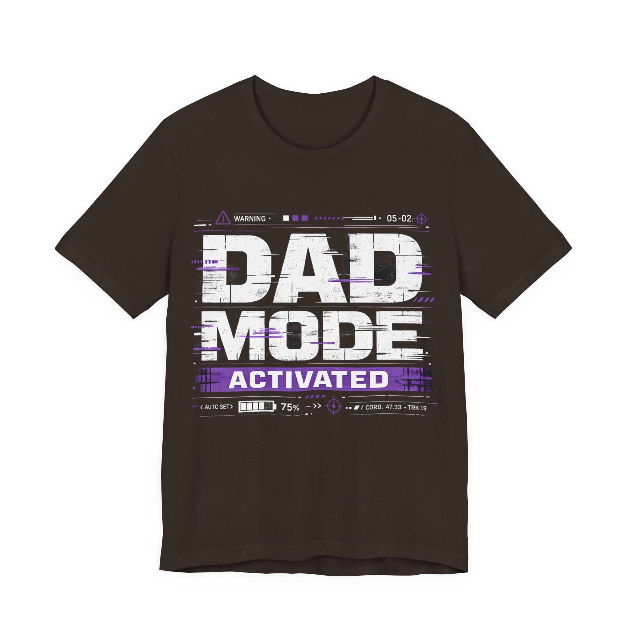 Brown t-shirt with 'Dad Mode Activated' text design.